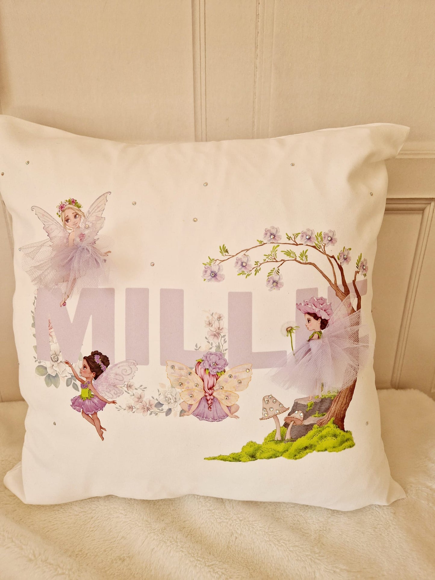 Millie and Scarlett fairy name cushion