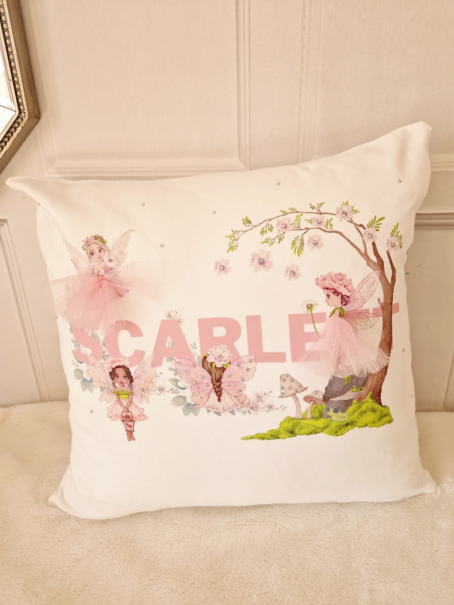 Millie and Scarlett fairy name cushion