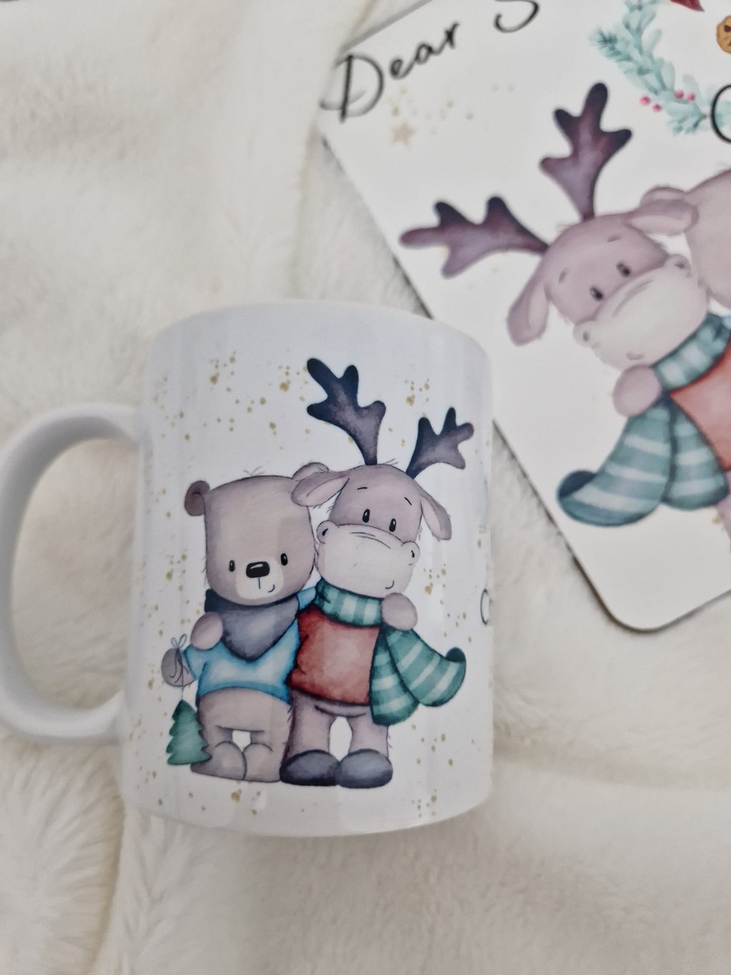 Bear and Deer Christmas mug