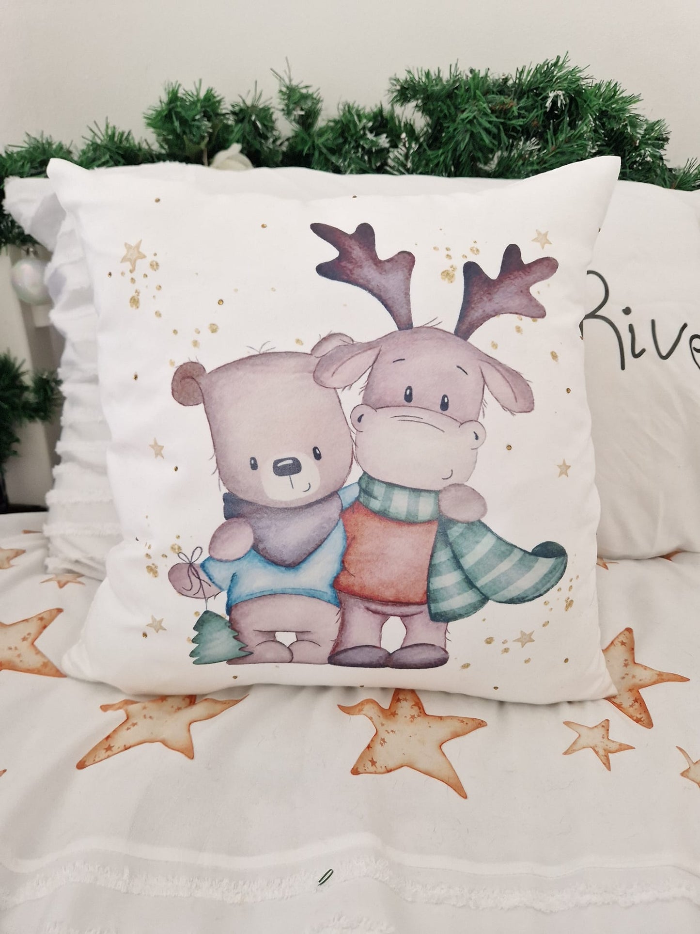 Bear and deer cushion